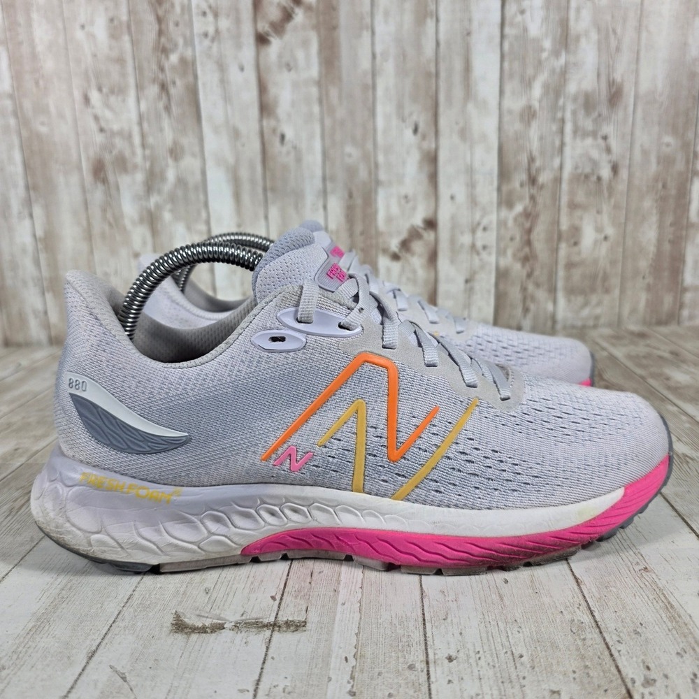 New Balance Fresh Foam 880v12 Womens 10 Running Shoes Grey Pink Orange W880G12
